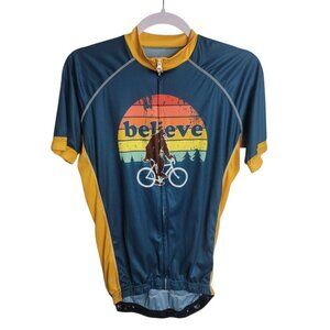 Corvara Bikewear Mens Bigfoot Believe Retro Blue Cycling Top Medium Full Zip